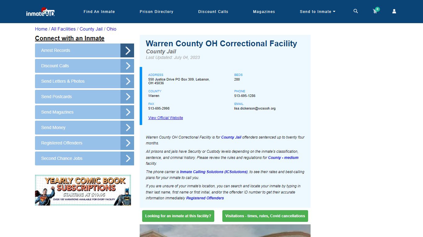 Warren County OH Correctional Facility - Inmate Locator - Lebanon, OH